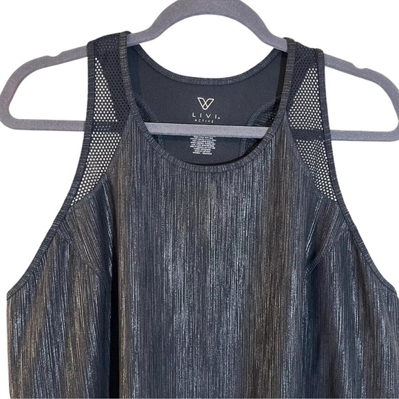 Lane Bryant LIVI Active Tank Top Plus Size 18/20 Gray Striped Mesh Trim Stretch - Picture 3 of 6